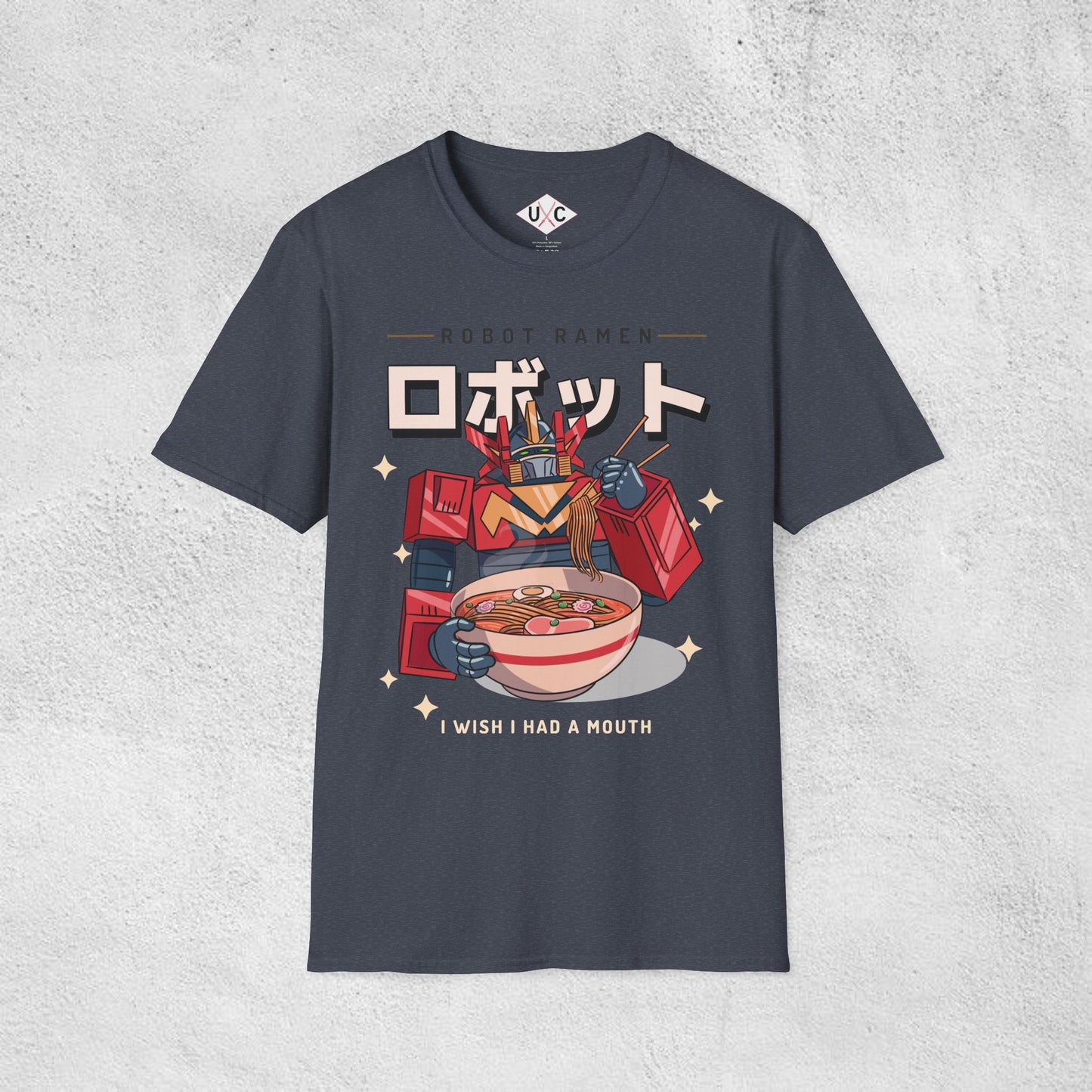 Roboto Ramen: I Wish I Had a Mouth – Mecha Noodle Graphic T-Shirt