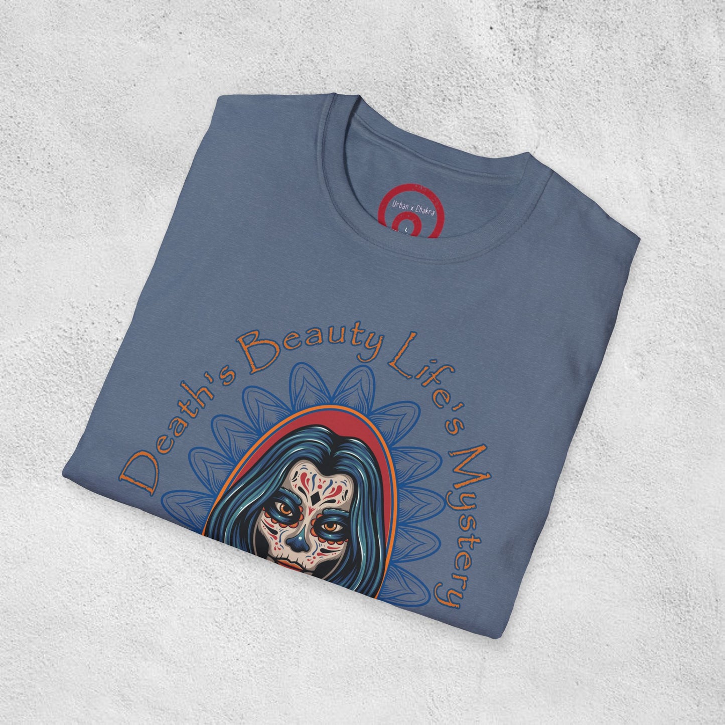 Unisex Softstyle T-Shirt - 'Death, Beauty, Life's Mystery' Design - Vibrant Graphic Tee for Celebrations