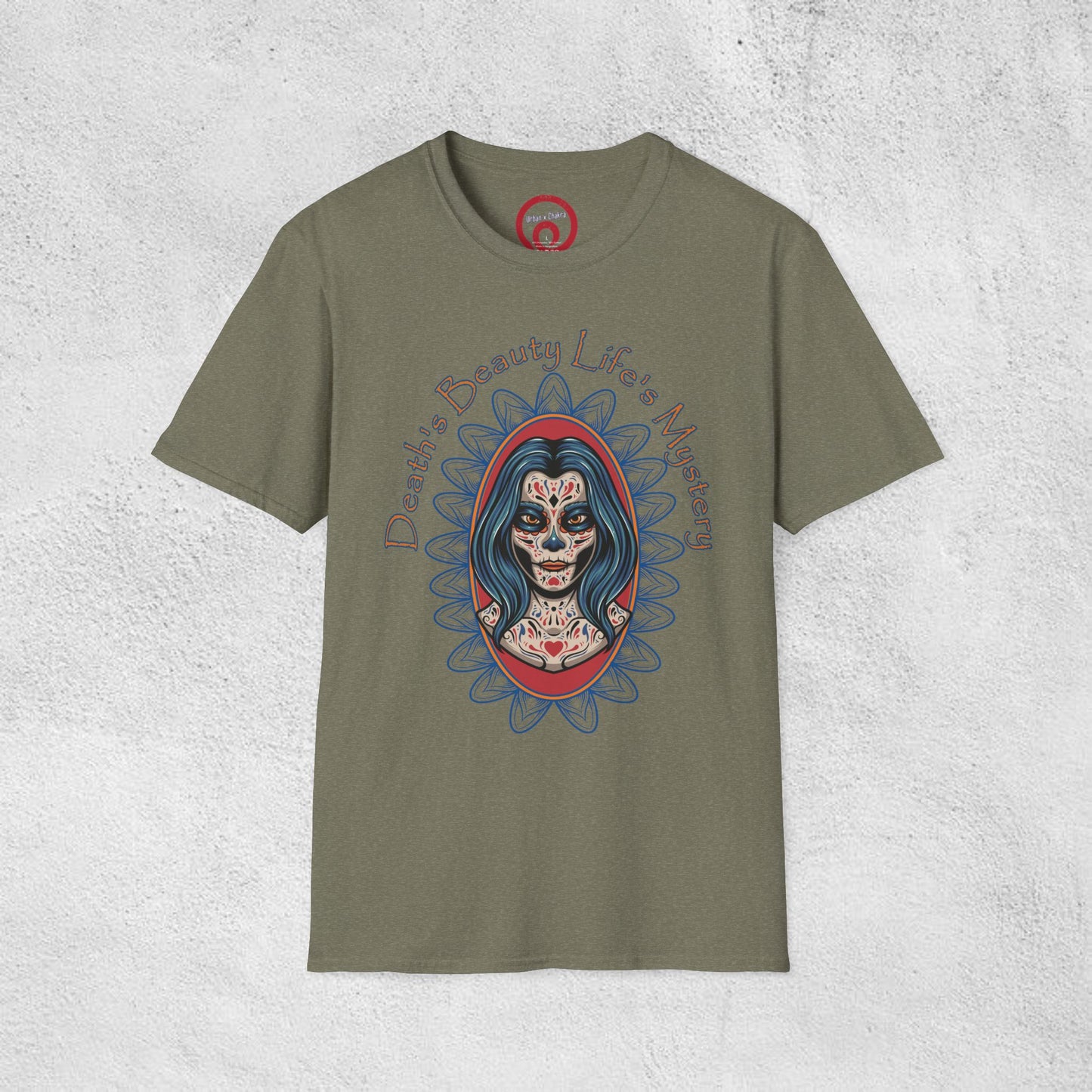 Unisex Softstyle T-Shirt - 'Death, Beauty, Life's Mystery' Design - Vibrant Graphic Tee for Celebrations