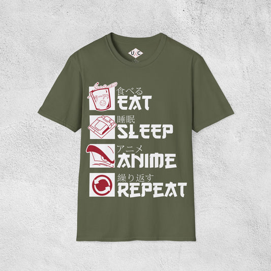 Eat Sleep Anime Repeat Graphic T-shirt