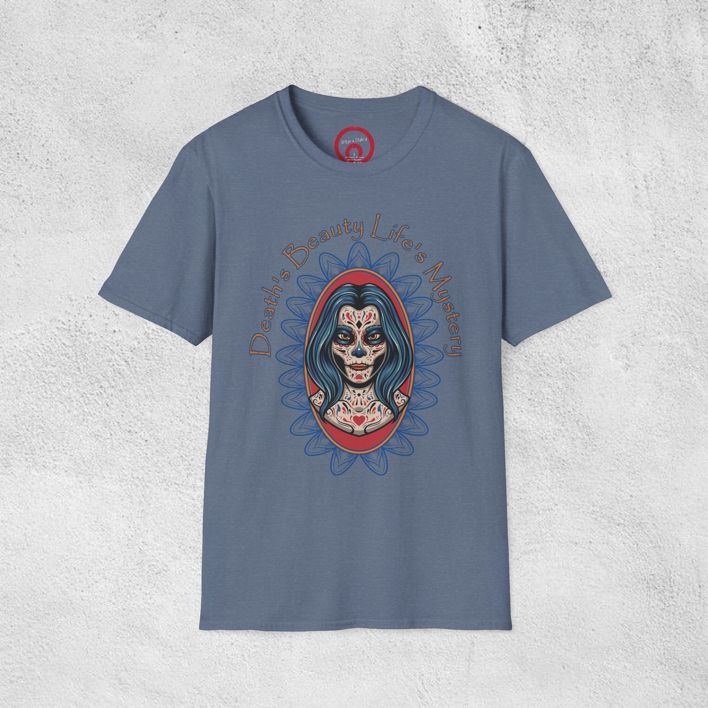 Unisex Softstyle T-Shirt - 'Death, Beauty, Life's Mystery' Design - Vibrant Graphic Tee for Celebrations