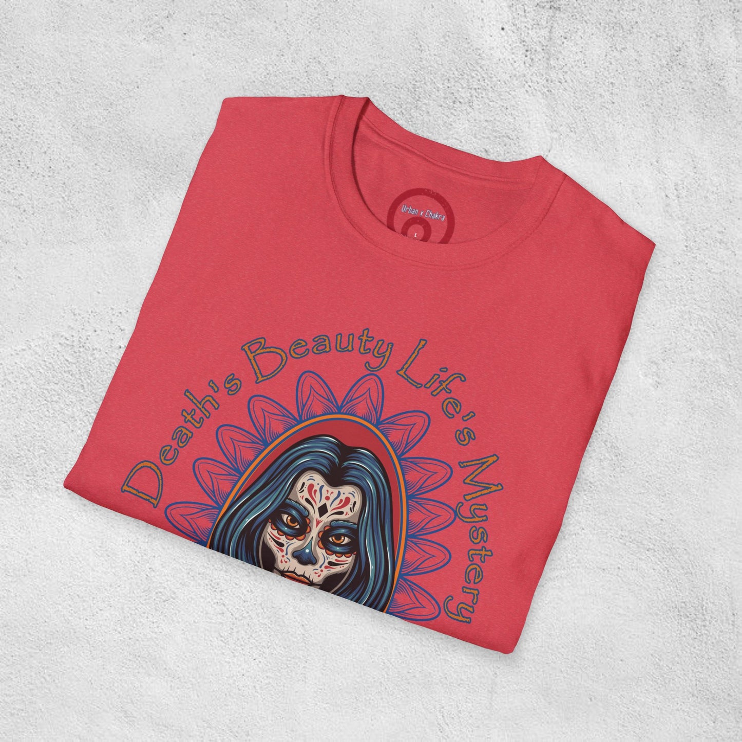 Unisex Softstyle T-Shirt - 'Death, Beauty, Life's Mystery' Design - Vibrant Graphic Tee for Celebrations