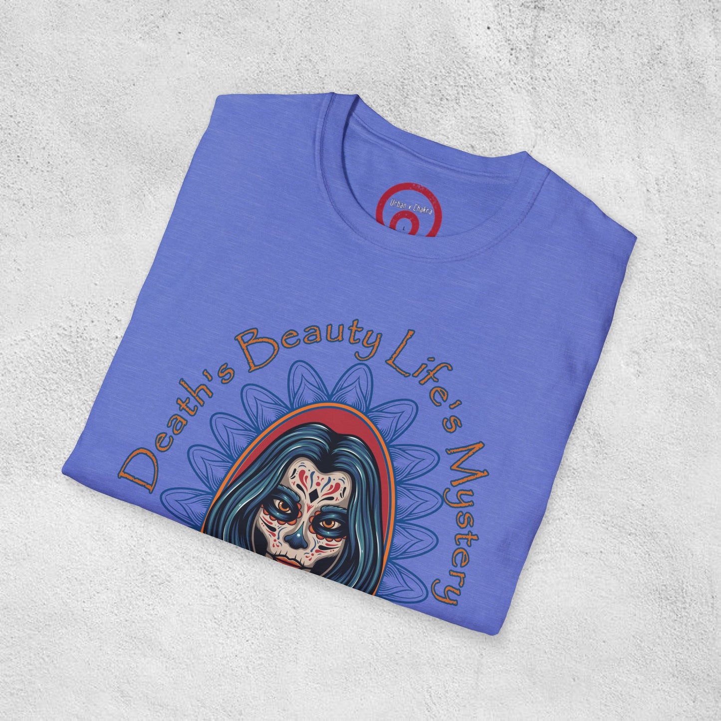 Unisex Softstyle T-Shirt - 'Death, Beauty, Life's Mystery' Design - Vibrant Graphic Tee for Celebrations