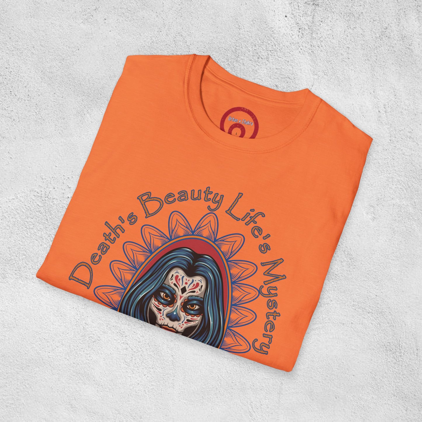 Unisex Softstyle T-Shirt - 'Death, Beauty, Life's Mystery' Design - Vibrant Graphic Tee for Celebrations