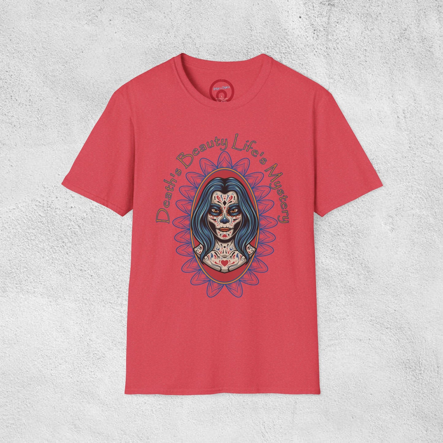 Unisex Softstyle T-Shirt - 'Death, Beauty, Life's Mystery' Design - Vibrant Graphic Tee for Celebrations