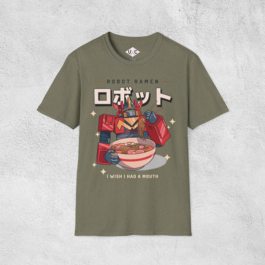Roboto Ramen: I Wish I Had a Mouth – Mecha Noodle Graphic T-Shirt