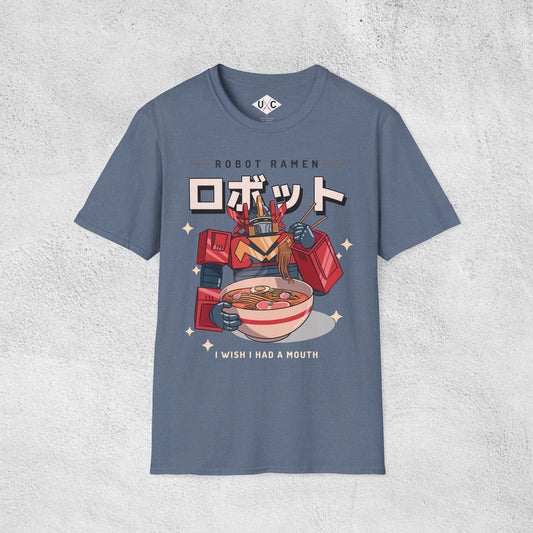 Roboto Ramen: I Wish I Had a Mouth – Mecha Noodle Graphic T-Shirt