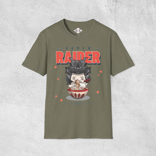 Ramen Raider: Samurai Cat Slurpin’ Graphic T-Shirt