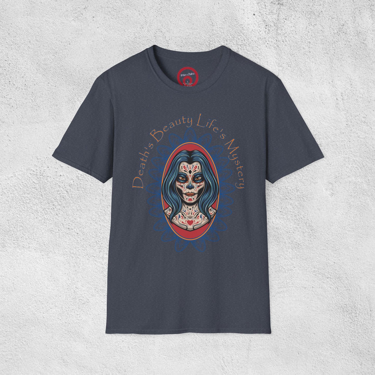 Unisex Softstyle T-Shirt - 'Death, Beauty, Life's Mystery' Design - Vibrant Graphic Tee for Celebrations